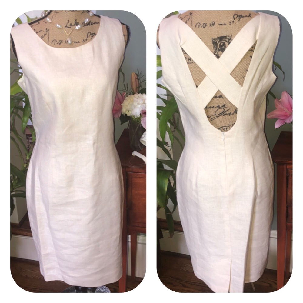 Off White Linen Dress w/ Criss Cross Back Sz 12